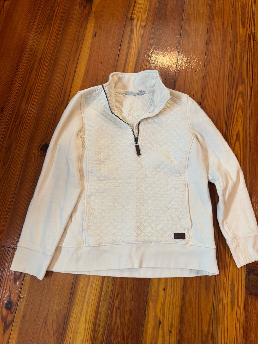 L.L. Bean Ivory Quilted Quarter Zip Sweatshirt